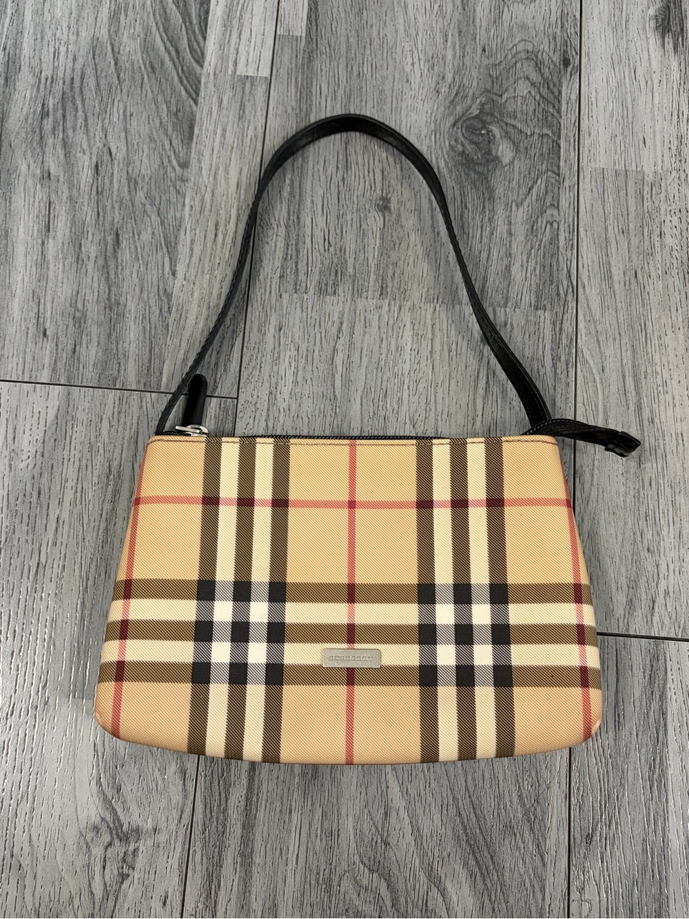 Burberry Classic Nova Check Mini Bag in Beige with Black Strap Made in Italy